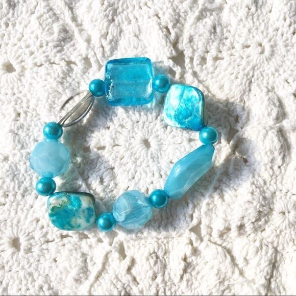 3 Blue Bead Stone Elastic Bracelets 3/$20 - Picture 2 of 4